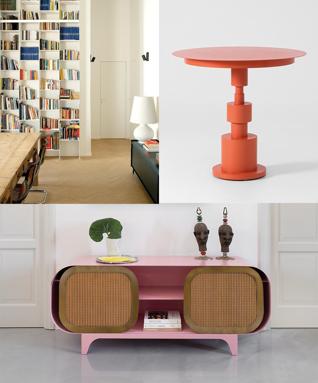 Libreria, tavolino e madia della collezione Officine Tamborrino Design
